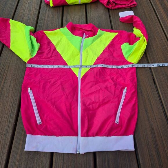 3 tops & 2 pants windbreaker 80s neon costumes fun run pink yellow green M L&xl - Picture 15 of 16